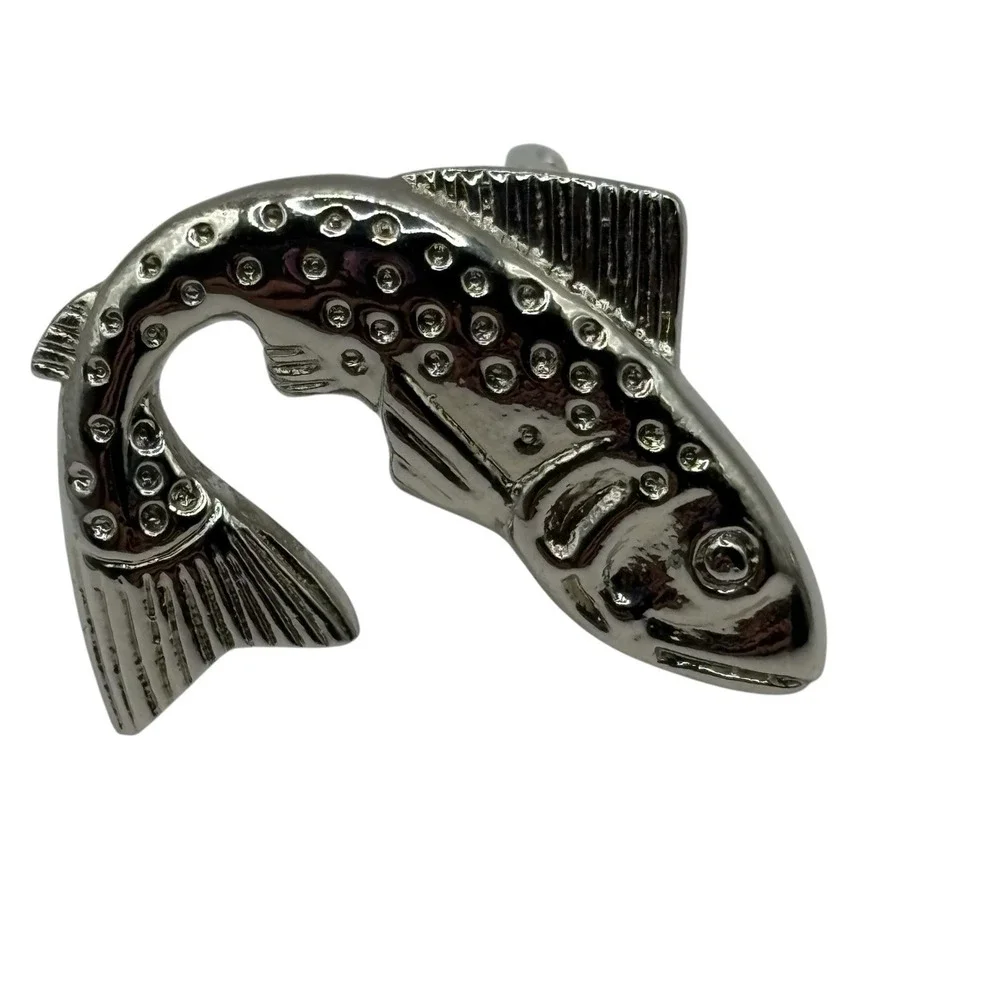 Fish Big‎ Mouth Bass Cufflinks Fishing Silver Tone Metal Shiny Modern River Lake